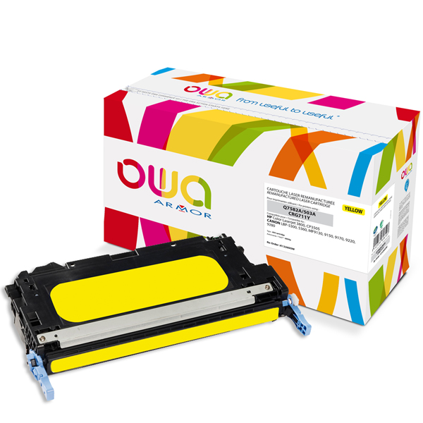 Cartouche Laser OWA remanufacturée pour HP Q7582A - Jaune - 6000p